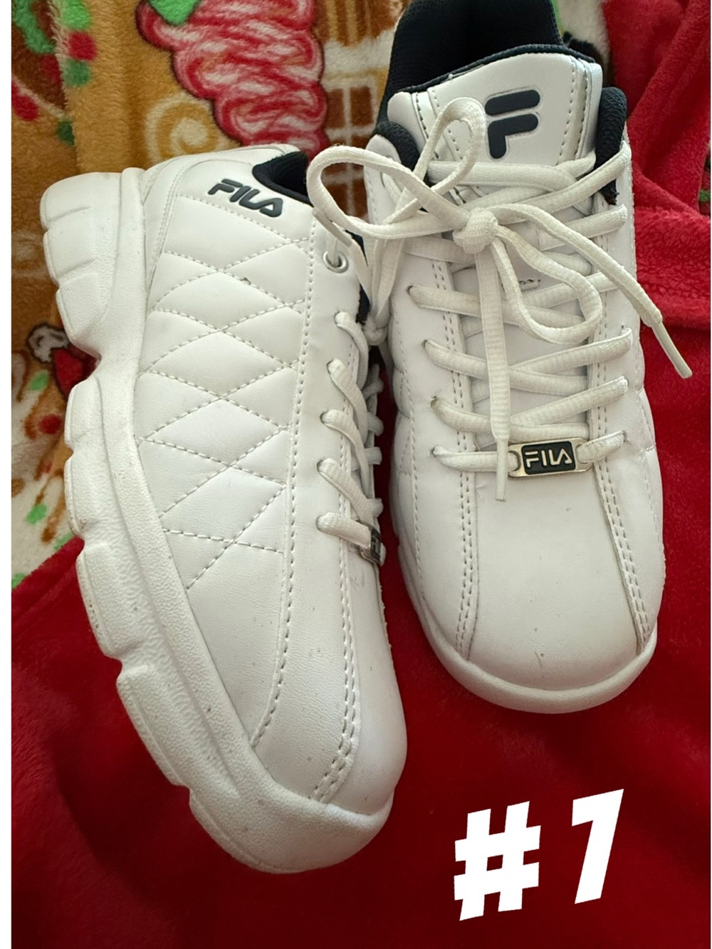 Fila White Quilted Platform Sneakers with Black Accents